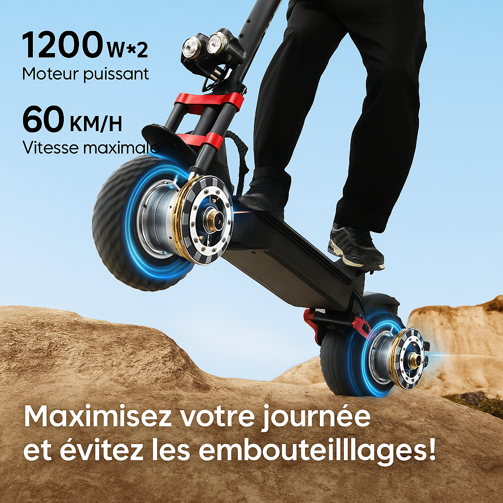 iTroot iX8 – Trottinette électrique tout-terrain 2400W, 70 km d’autonomie, 60km/h (sac à dos offert)