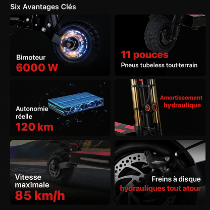 iTroot Xtreme S3 – Trottinette électrique tout-terrain 6000W, 120 km d’autonomie, 85km/h scelle démontable (accessoires offerts)